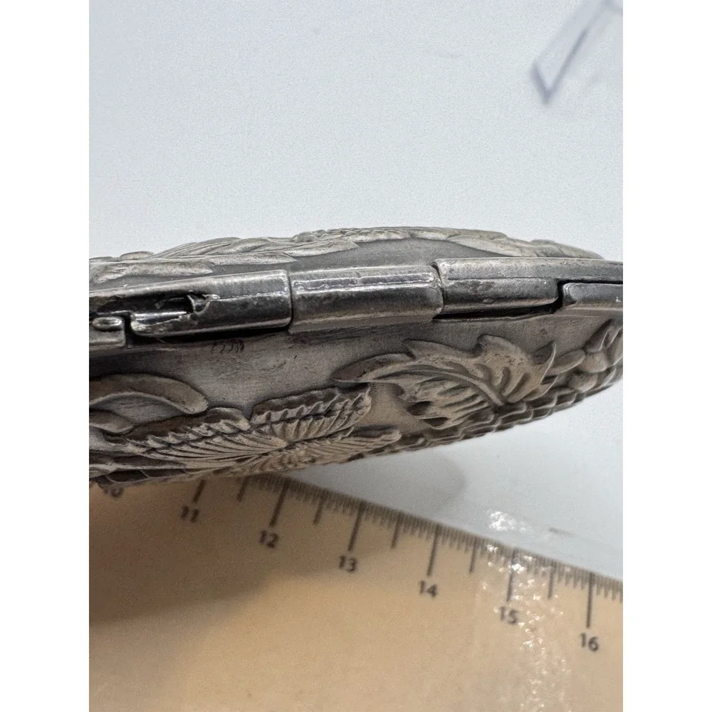 Vintage Oval Butterflies Flowers Embossed Pewter Mirrored Ornate Picture Clamp
